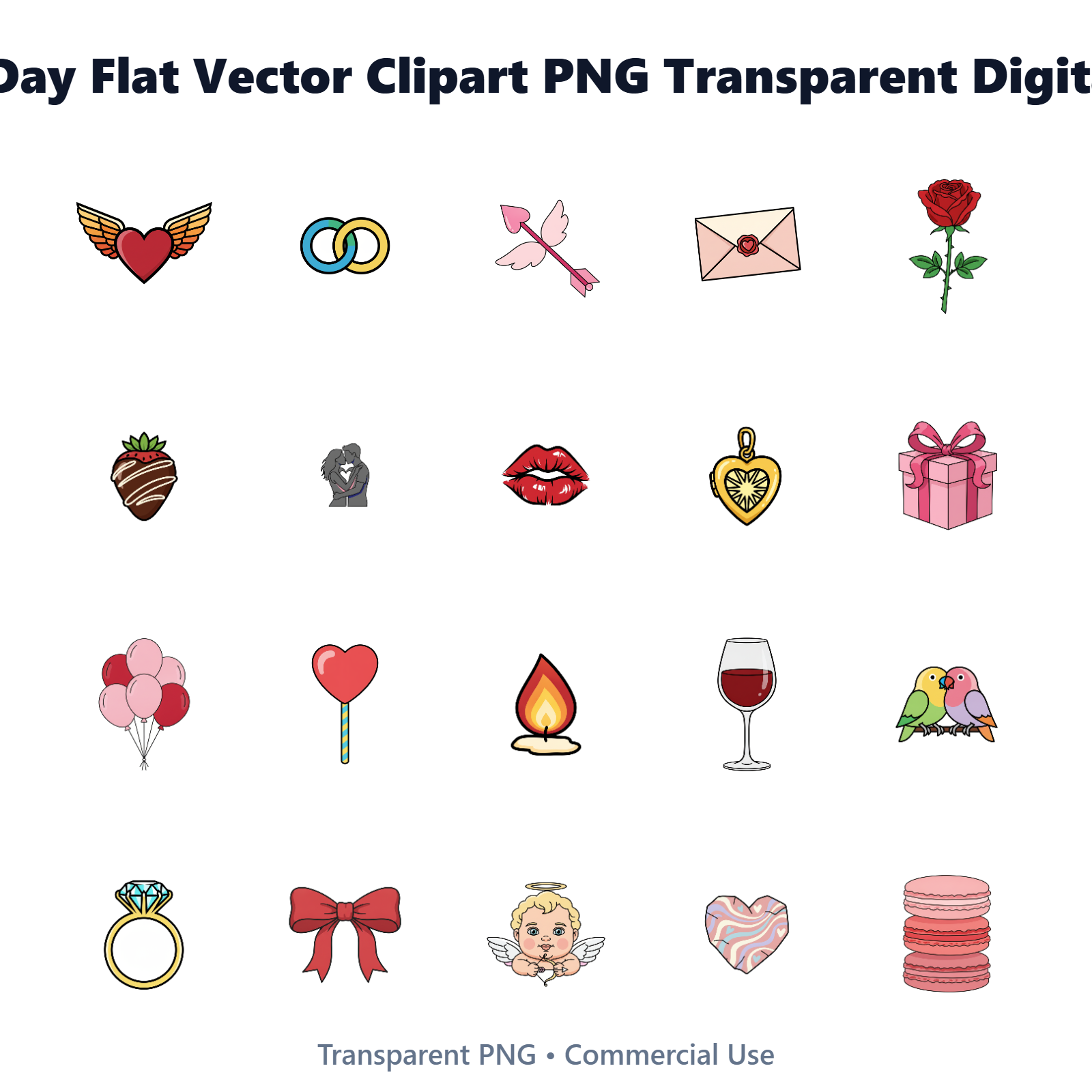 20 Vector Valentine's Day Clipart PNG | Flat Design Love Graphics
